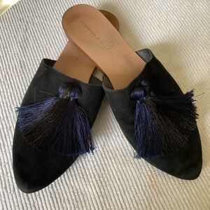 Loeffler Randall Black Mules with Navy Tassels